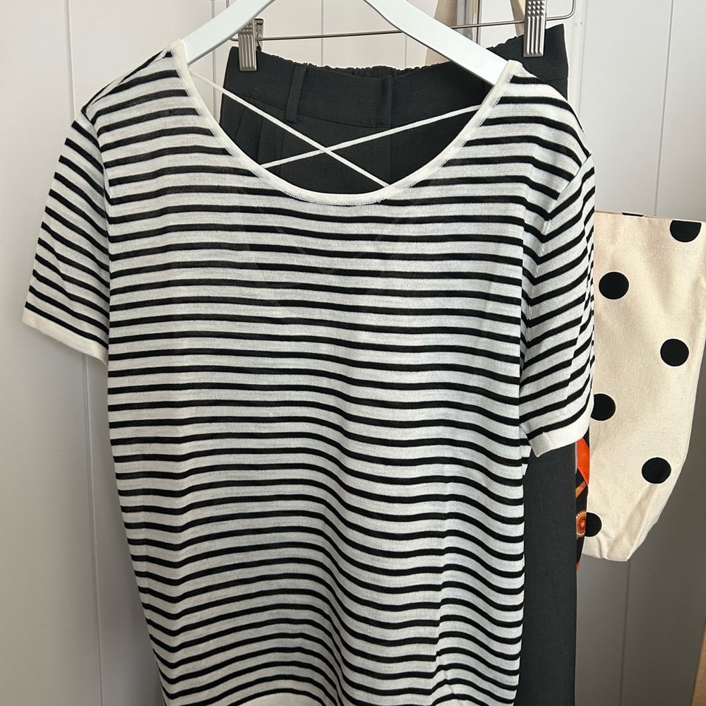 Black and White Striped Women's Top